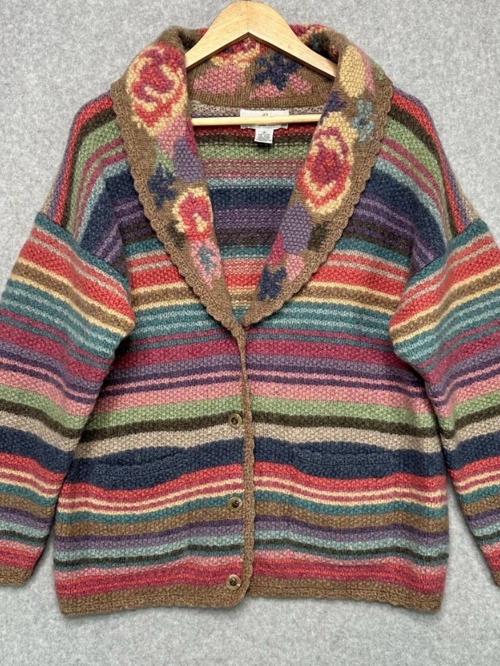 Vintage Casual Corner Cardigan Sweater Shetland Wool Cottagecore‎ Floral Shawl L